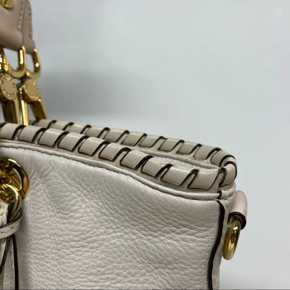 Michael Kors MK Purse Leather Hobo Bag Weave Strap Gold Hardware Cream Large